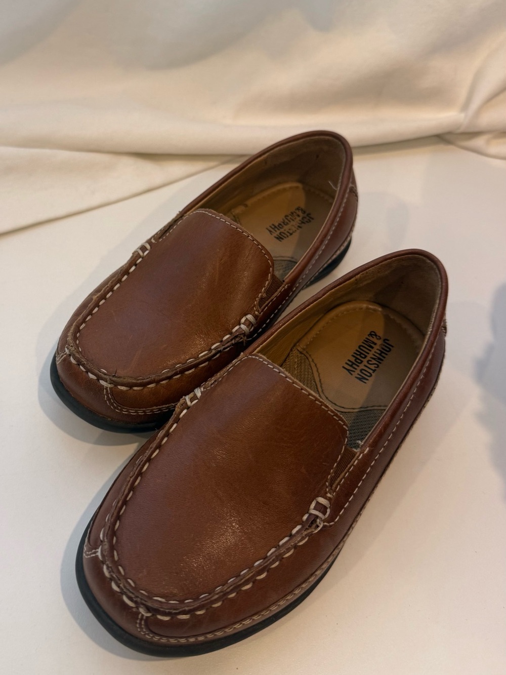 Johnston & Murphy Kids Brown Leather Moccasin Slip-Ons